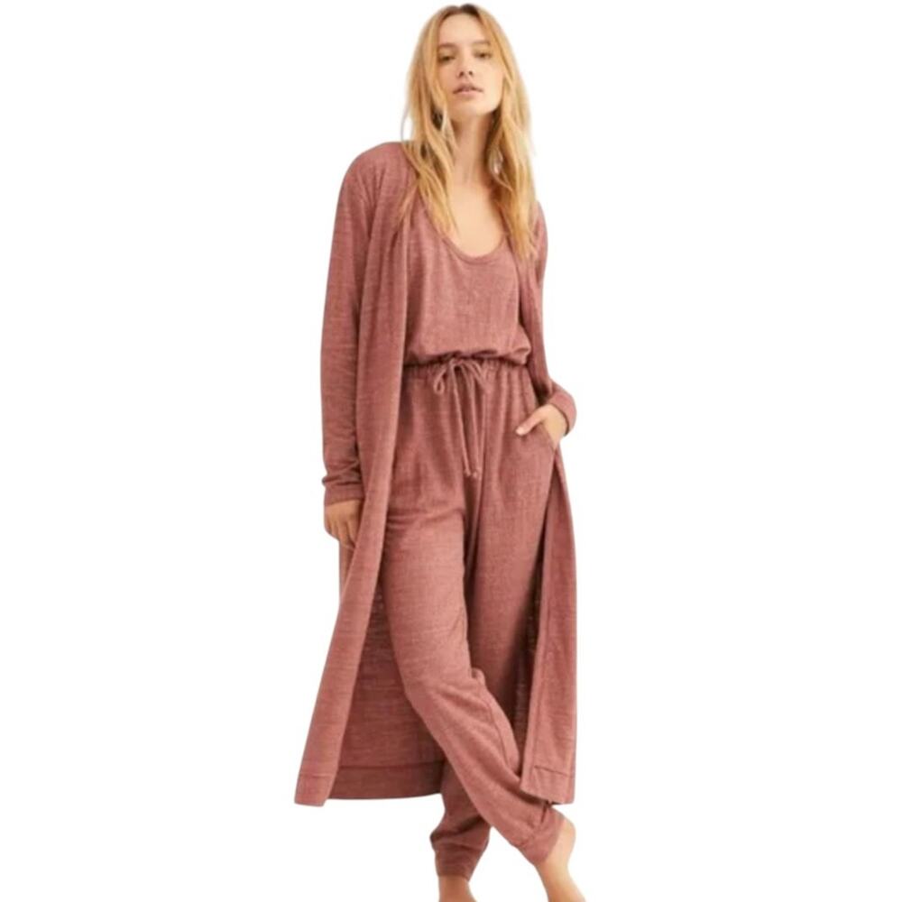 Free People Beach Pink Heathered Bicoastal Open Front Duster Sweater